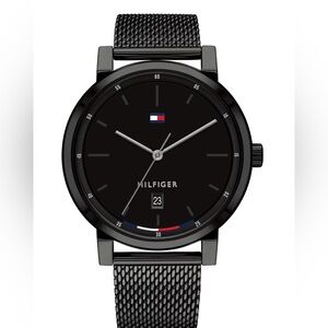 Tommy Hilfiger Black Mesh Dial Watch with Tricolor Accent